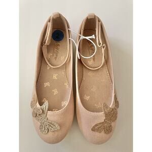 Self Esteem Blush Pink Sparkle Butterfly Ankle Strap Ballet Flat Shoes Size 2